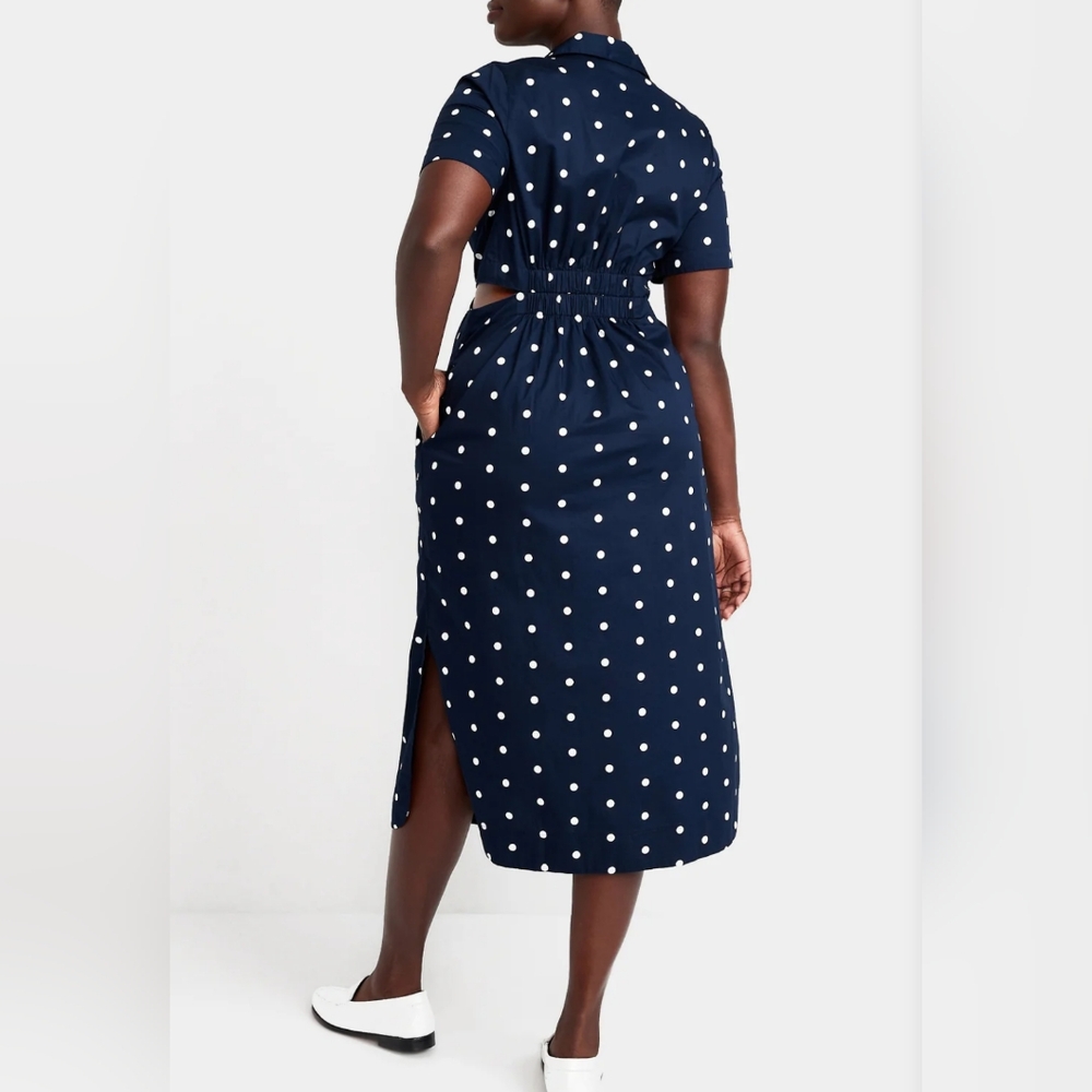 NWOT Old Navy Navy Blue Polka Dot Midi Dress 2X - Picture 2 of 8
